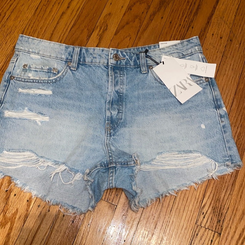 Zara Light Blue Distressed Denim Jean Shorts